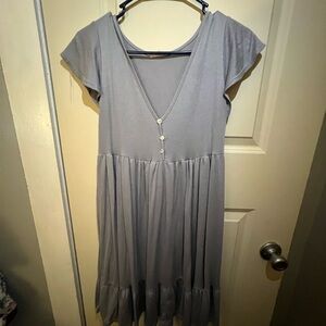 Gray V-Neck Buttoned Dress